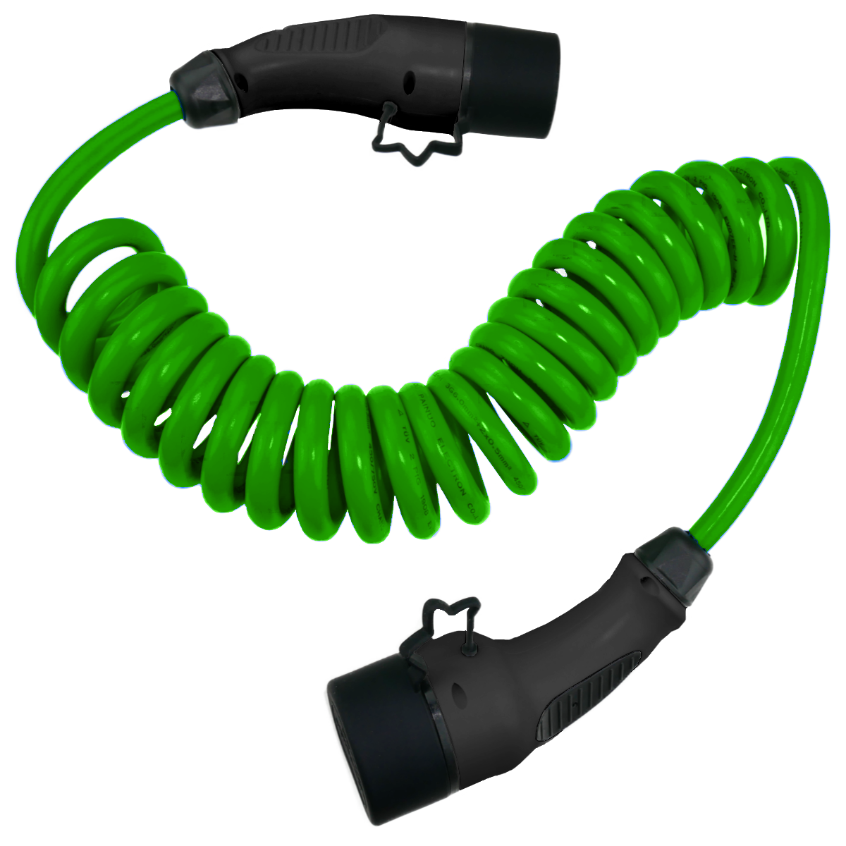 CARPLUG Coiled Charging cable - T2T2 - 4m - 22kW (32A 3 phases) - Type 2 / Type  2 + Bag - Carplug